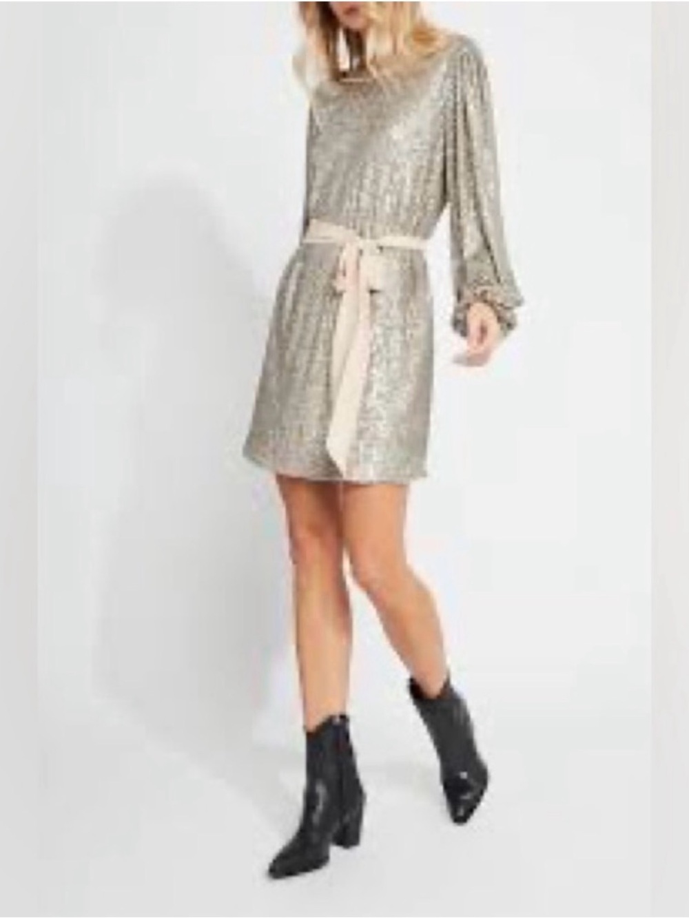 Gentle Fawn Juliette Silver Sequin Belted Mini Dress